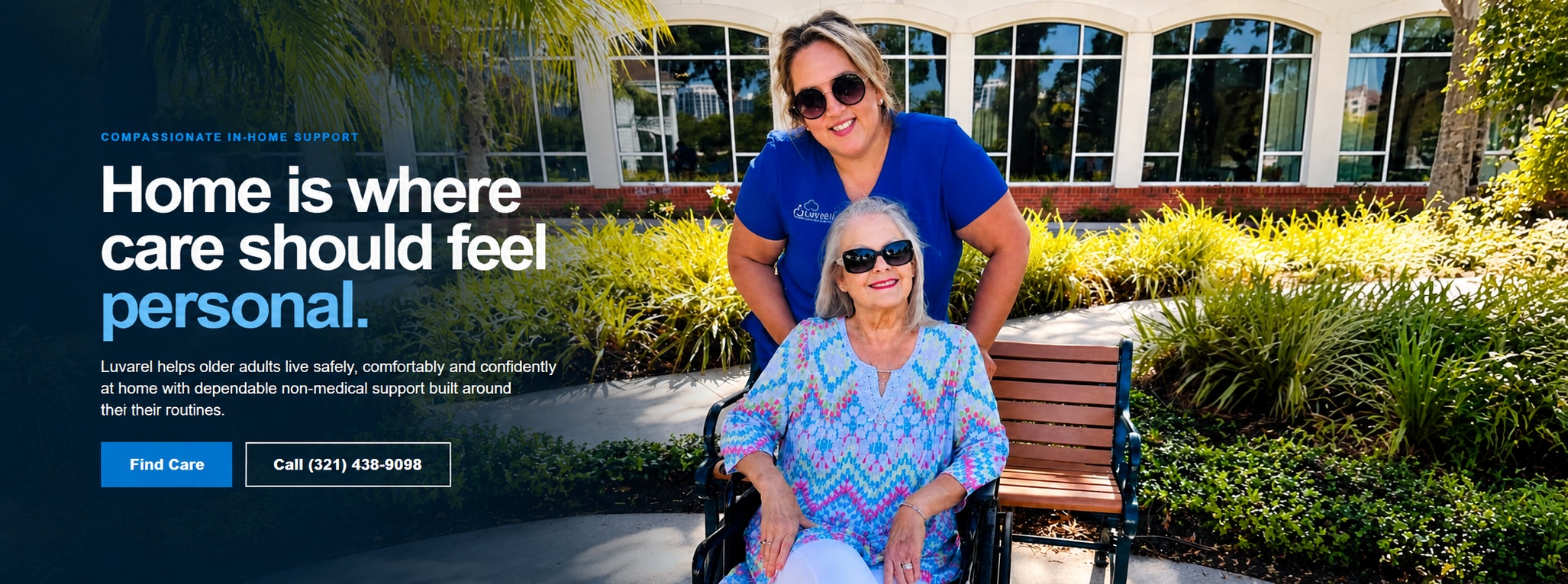 Luvarel caregiver with a client outdoors